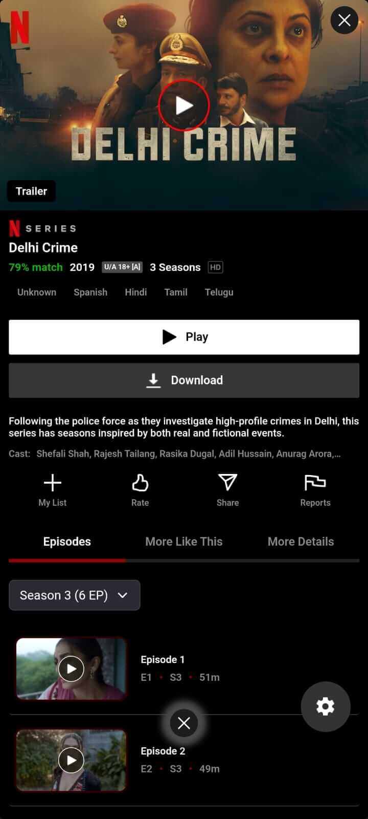 Delhi Crime Season on NetMirror